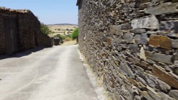 Alley Stone Houses Rural Village Spain Dog Walking Street — ストック動画