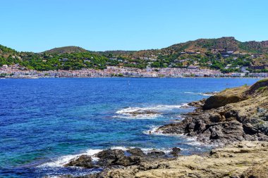 View of the Costa Brava with its mountainous landscape by the sea on a summer day, Port de la Selva, Girona