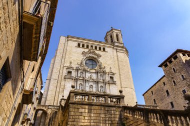 Girona Cathedral with its impressive facade and huge staircase to the entrance of the temple, Catalonia, Spain
