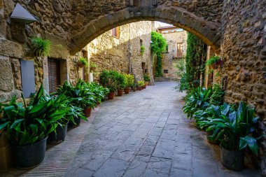 Taş atari salonu ve ortaçağ evleriyle muhteşem güzellikte, Monells, Girona, Catalonia