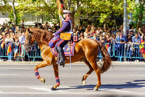 Madrid Spanyolország 2022 Október Királyi Gárda Lóháton Madrid Utcáin Kolumbusz — Stock Fotó