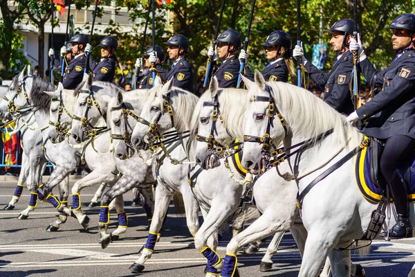 Madrid España Octubre 2022 Grupo Jinetes Militares Montados Caballo Línea — Foto de Stock