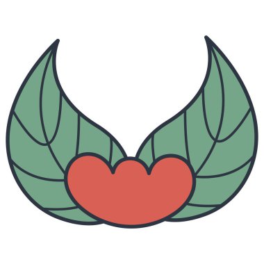 Yapraklı kırmızı çiçek, düz şekilli vektör resmi