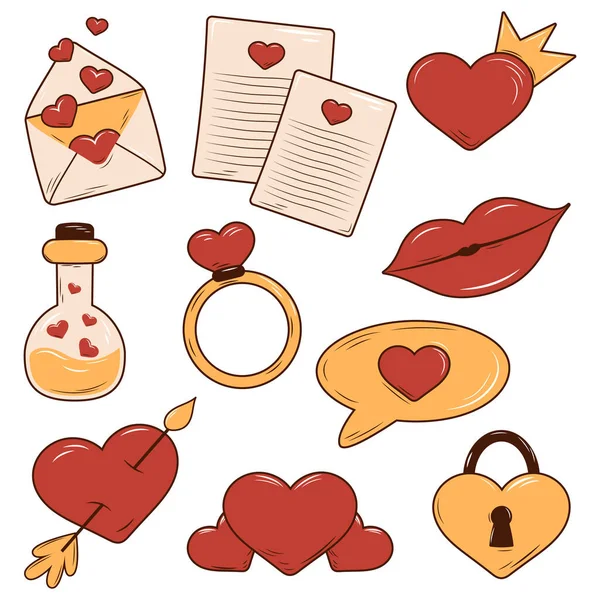 Valentines Day Vector Element Set Love Letter Heart Shape Potion — Stock Vector