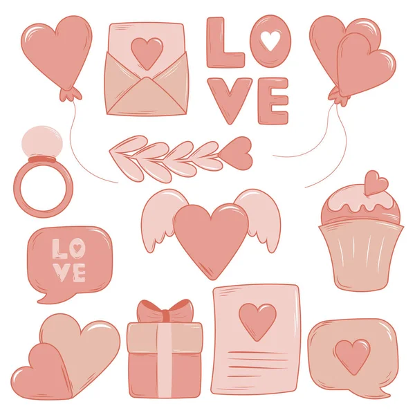 Valentines Day Vector Element Set Love Letter Envelope Heart Shape — Stock Vector