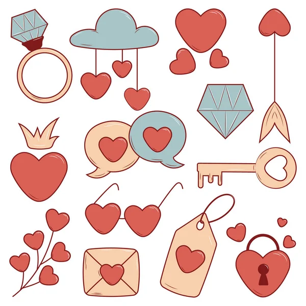 Cute Set Valentine Day Vector Images Hearts Cloud Cupid Arrow — Stock Vector