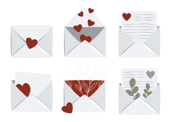 Ensemble Enveloppes Avec Lettre Coeur Fleurs Joyeuse Saint Valentin Amour Illustrations De Stock Libres De Droits
