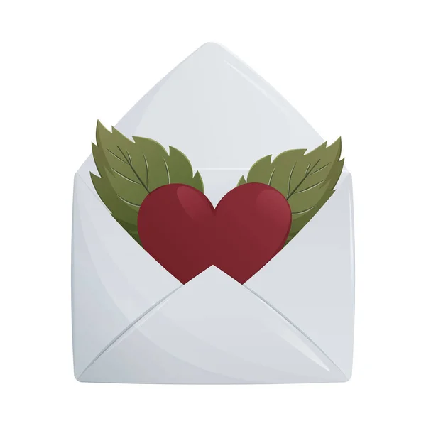 Envelope Heart Leaves Declaration Love Invitation Gift Valentine Day Wedding — Stock Vector