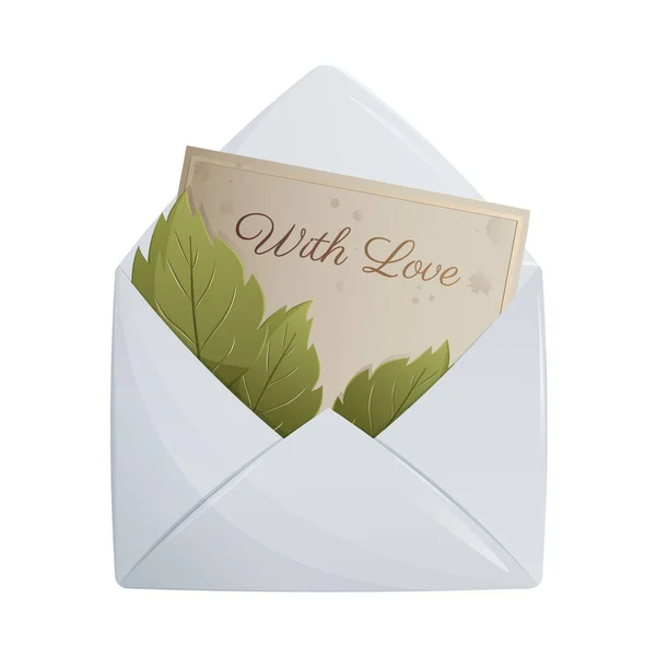 Envelope Letter Inscription Love Green Spring Leaves Confession Invitation Gift — Stock Vector