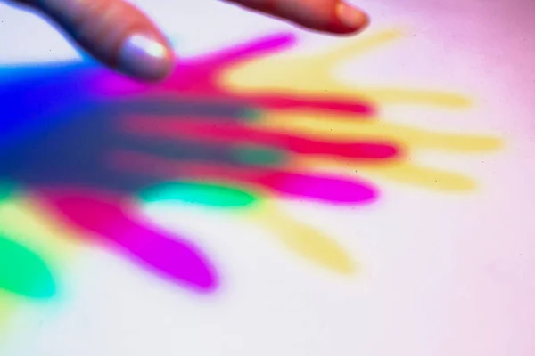 Blurred Background Shadow Palm Hand Yellow Red Blue Color Three — Stock Photo, Image