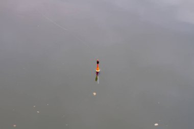 Balık tutmak için suyun üzerinde kırmızı yüzer.