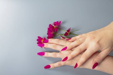 Kırmızı yapraklardan yapılmış tırnaklar, bitki yapraklarından yapılmış doğal manikür..