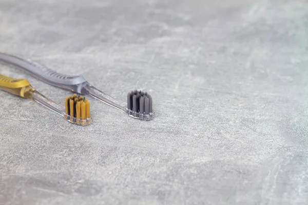 Deux Brosses Dents Argent Pour Brosser Les Dents Avec Revêtement — Photo