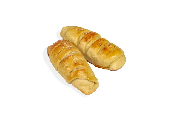 Dois Croissants Cozidos Com Recheio Bolos Caseiros Com Sementes Gergelim — Fotografia de Stock