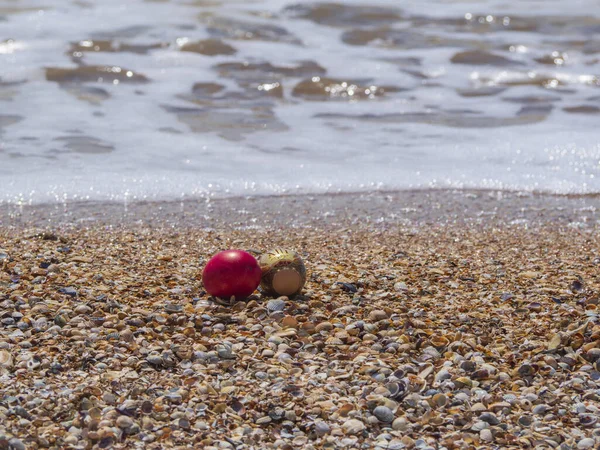 Uova Pasqua Sulla Spiaggia Due Uova Pasqua Dipinte Trovano Sulle — Foto Stock