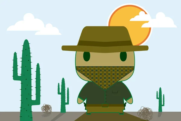 Kovboj Kreslený Slunečný Den Mraky Kaktusy — Stock fotografie