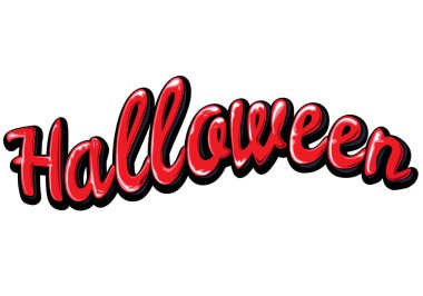  Cadılar Bayramı. Afiş, poster, tebrik kartı, parti davetiyesi ve tişört baskısı için 3D stili güzel yazı. Beyaz arkaplanda izole