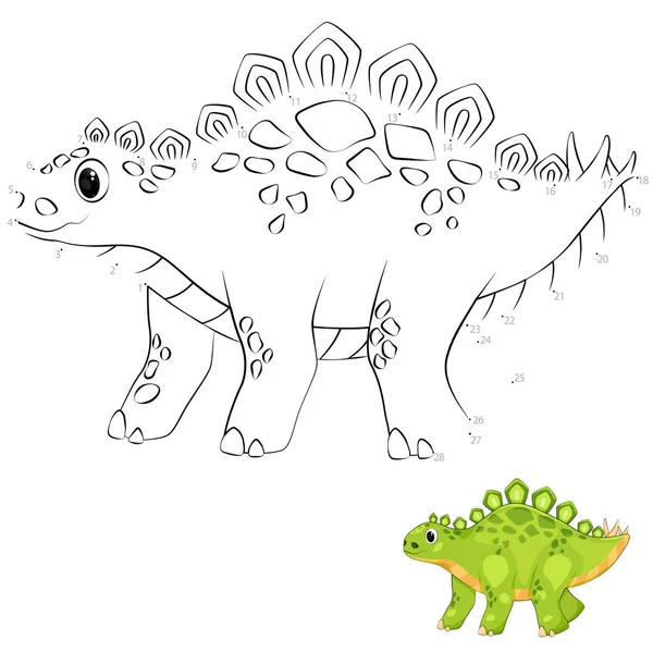 Игра Точка Точка Нарисуй Линию Стегозавр Детей Рабочий Лист Раскраска — стоковый вектор