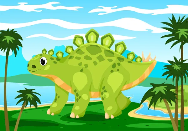 Lasten Esimerkki Dinosauruksesta Miten Niin Jurassic Kausi Pieni Söpö Stegosaurus — vektorikuva