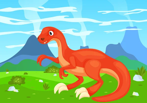 Lasten Esimerkki Dinosauruksesta Miten Niin Jurassic Kausi Pieni Söpö Velociraptor — vektorikuva