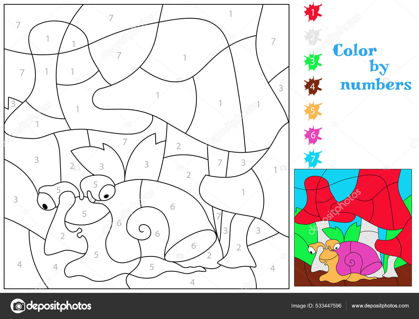 Página para colorir por números dinossauro engraçado jogo