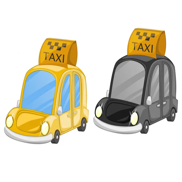 Два Смешных Ретро Такси Желтом Черном Цветах Плоская Векторная Иллюстрация — стоковый вектор