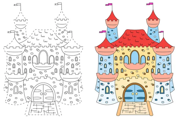 Fairytale Castle Coloring Book Children Practice Handwriting Education Development Worksheet — Stockvektor