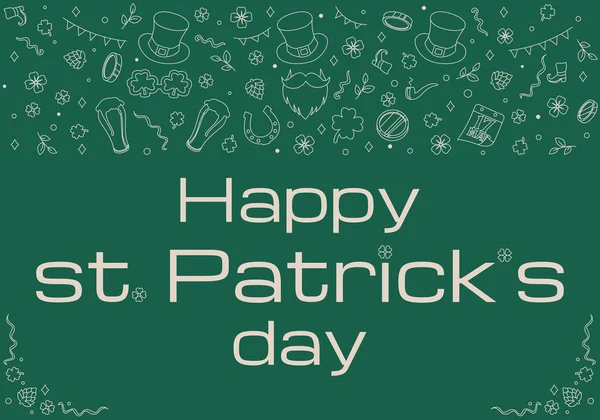 Happy Saint Patrick Day Hintergrund Mit Kritzelillustrationen Als Dekoration Banner — Stockvektor