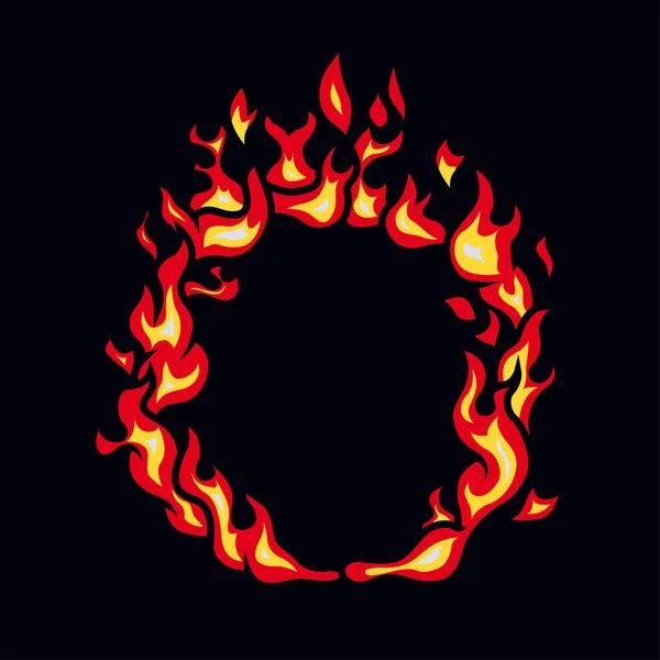 Кольцо Огня Изолировано Черном Векторная Мультипликационная Рамка Огненный Круг — стоковый вектор