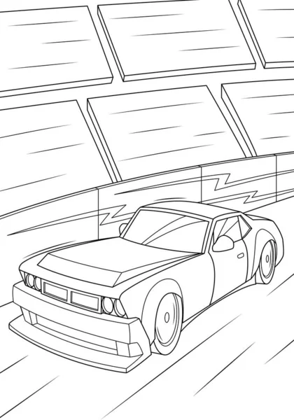 Sports Car Driving Track Funny Coloring Book Boys Vector Illustration — Stockvektor