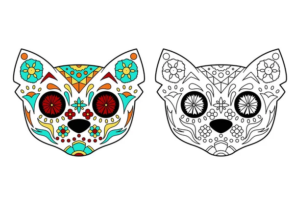 Cat Sugar Skull Coloring Example Coloring Book Design Element Poster — Vetor de Stock