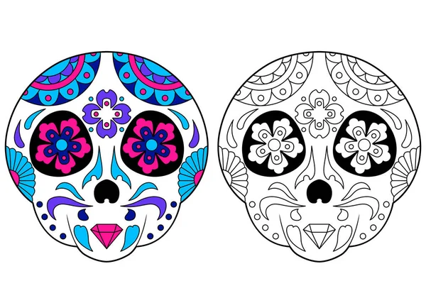 Sugar Skull Coloring Page Coloring Example Day Dead Coloring Book — Vetor de Stock