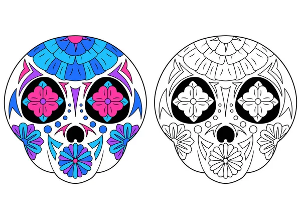 Sugar Skull Coloring Page Coloring Example Day Dead Coloring Book — Vetor de Stock