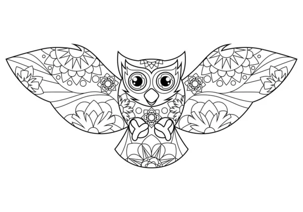 Coloring Book Children Owl Zentangle Style Task Children Can Used — Stock Vector