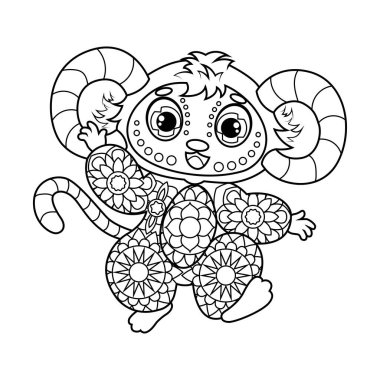  Çocuklar için boyama kitabı. Zentangle tarzında şirin bir maymun. Çocuklar için olan görev bir kitapta, dergide kullanılabilir. Vektör illüstrasyonu