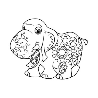  Çocuklar için boyama kitabı. Zentangle tarzında şirin bir fil. Çocuklar için olan görev bir kitapta, dergide kullanılabilir. Vektör illüstrasyonu