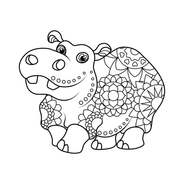 Libro Para Colorear Para Niños Lindo Hipopótamo Estilo Zentangle Tarea — Archivo Imágenes Vectoriales