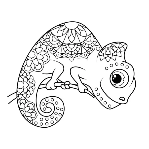 Värityskirja Lapsille Söpö Kameleontti Zentangle Tyyliin Lasten Tehtävää Voidaan Käyttää — vektorikuva