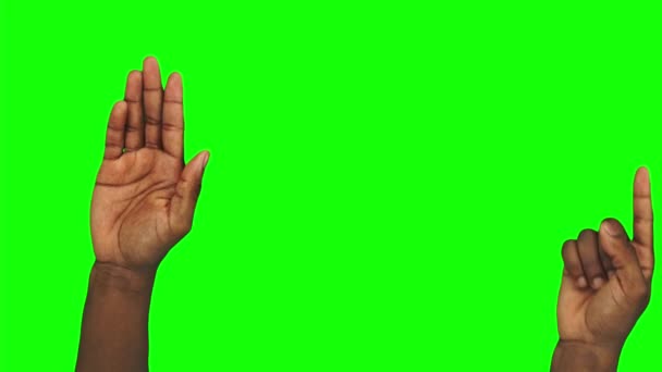 Σύνολο 25 χειρονομίες γίνονται από μαύρο παλάμη άνδρες και το χέρι δάχτυλο για τον έλεγχο εικονική οθόνη στην πράσινη οθόνη — Αρχείο Βίντεο