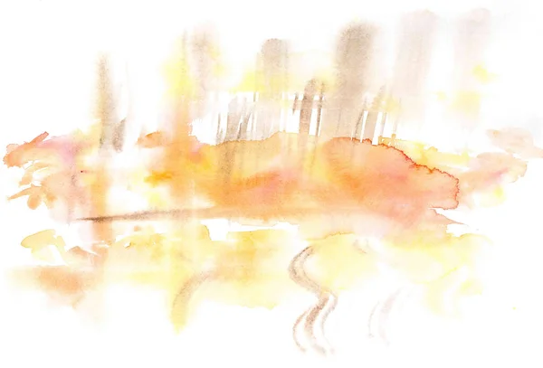 Delicate Pastel Aquarellandschap Warme Kern Lichtbeige Silhouetten Van Gebouwen Sinaasappelspatten — Stockfoto