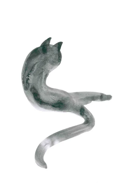 Geïsoleerde Gestileerde Afbeelding Van Sierlijke Schattige Kat Grijze Schaal Abstracte — Stockfoto