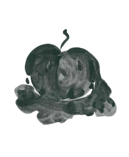 Volumetric Watercolor Stylized Apple Shades Gray White Background Cute Cartoon — Stockfoto
