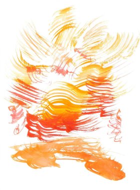 Turuncu renkte, canlı, suluboya bir manzara. Ruh hali ve akıl sağlığı için olumlu bir duvar kâğıdı. Güneş ışığının sıcak renklerinde stilize edilmiş geometrik hava deseni. Sanatta güneş enerjisi.