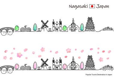 El çizimi NAGASAKI İlçesi Baharda