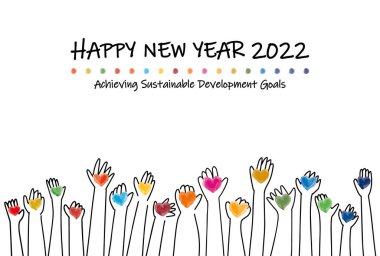 Eller ve Kalpler Sürdürülebilir Kalkınma Hedefleri Yeni Yıl Kartı 2022 tasviri