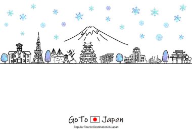 El çizimi şehir manzarası Japon kış çizimi