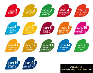 Sürdürülebilir Kalkınma Hedefleri resmi İngilizce ve kiraz çiçeği yaprakları CMYK belirtilmiş renk simgesi, Japonca