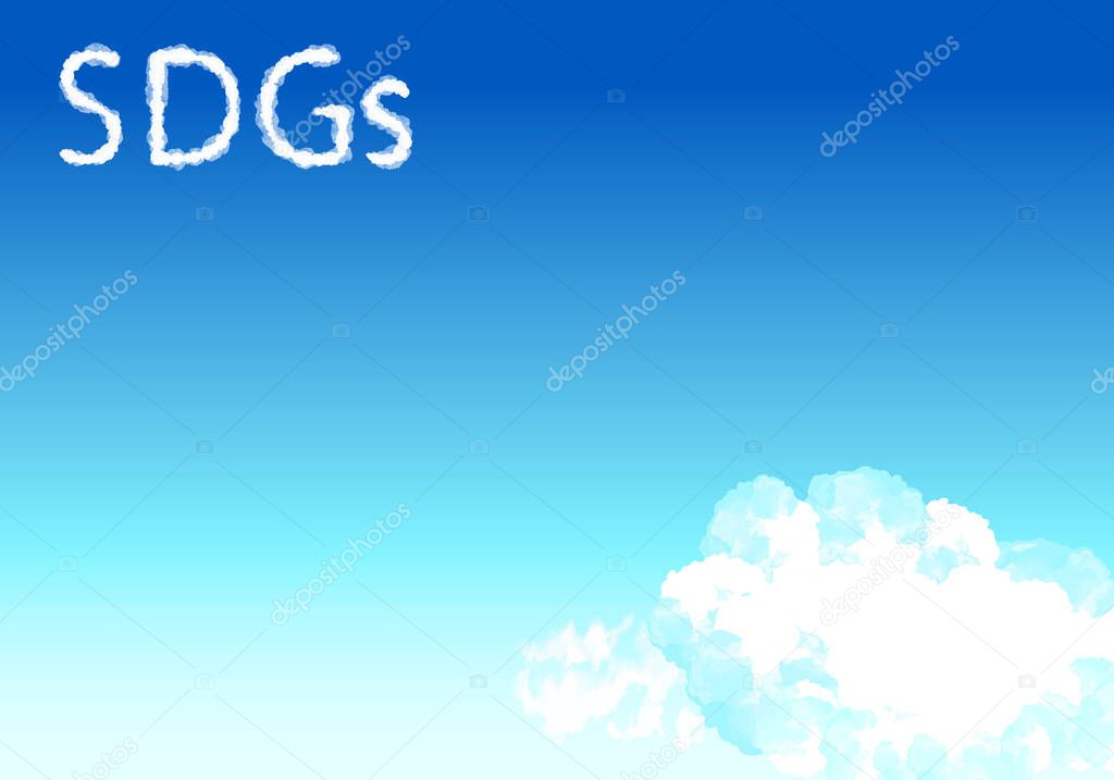 Sustainable Development Goals image clouds and letters in the blue sky
