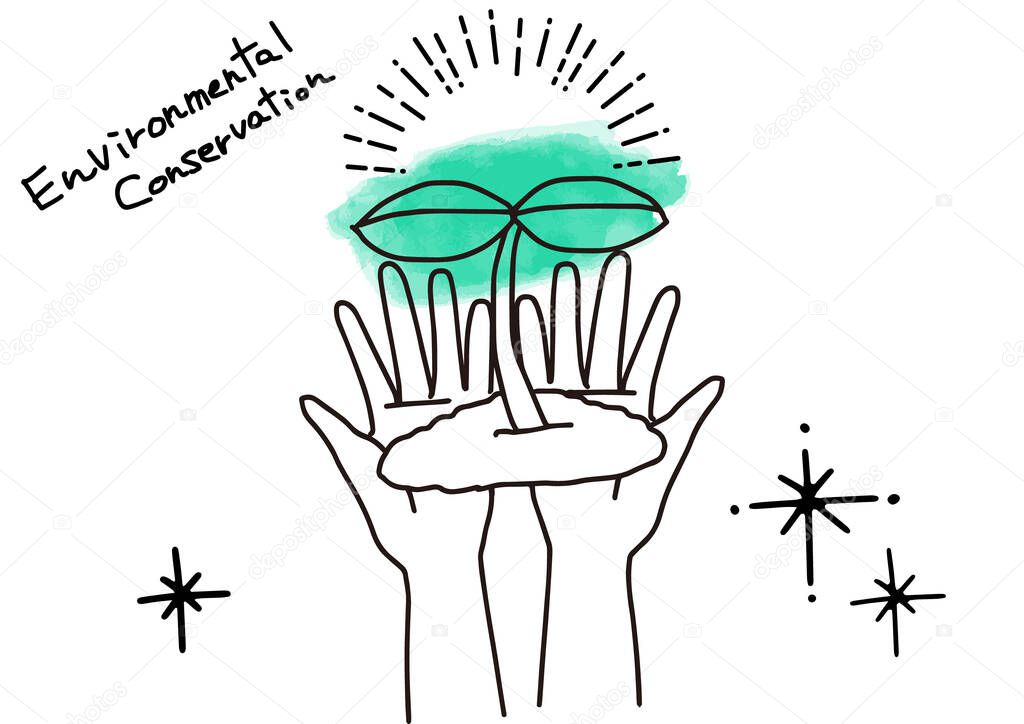 hands holding fresh green simple illustration