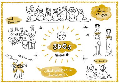 ZERO HUNGER illüstrasyon seti için Sürdürülebilir Kalkınma Hedefleri Gol 2 resim el çizimi 